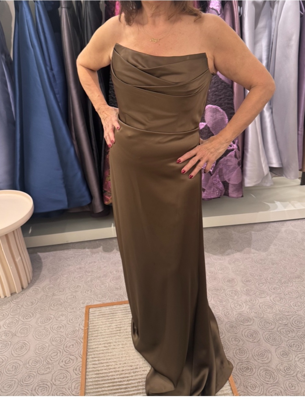 Amsale Olive Strapless Satin Evening Gown